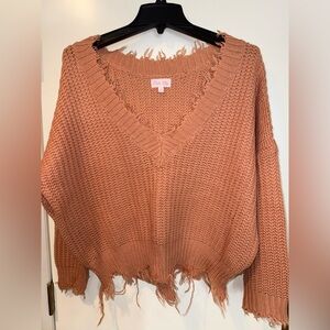 Pink Lily Destructed Crop Sweater - Dusty Rose